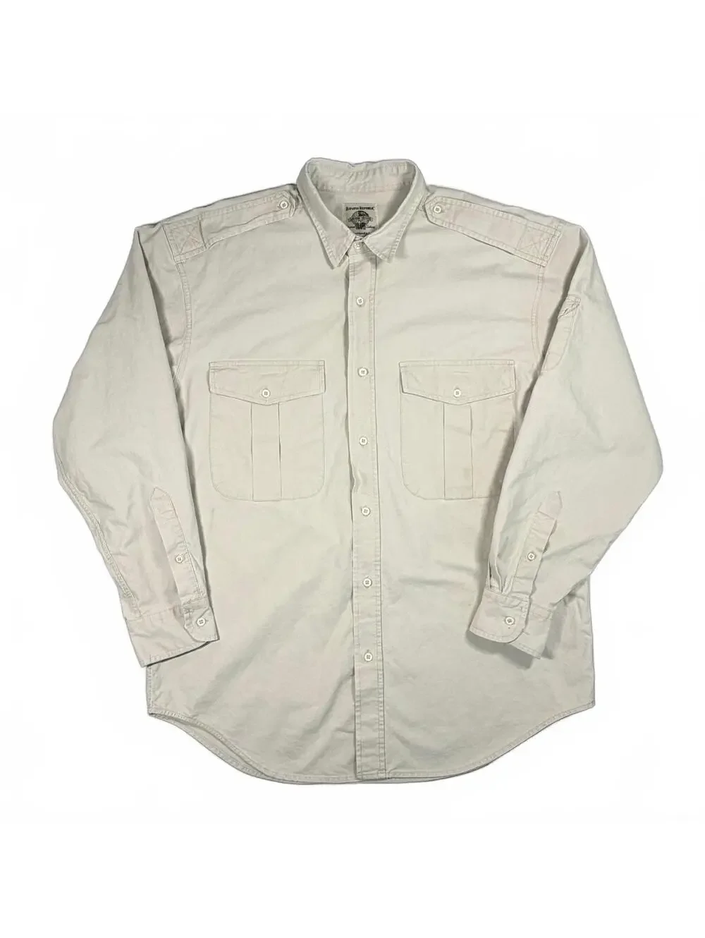 Vintage 90s Banana Republic Safari Travel Shirt Epaulette Khaki Size L Cotton